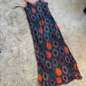 Fire Los Angeles Vibrant Orange and Blue Maxi Dress